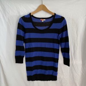 NOT AVAILABLE - Forever 21 Blue & Black Striped 3/4 Sleeve Sweater